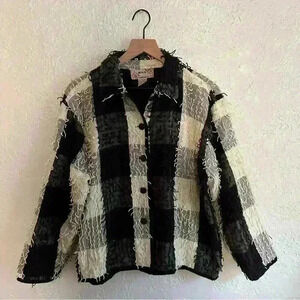 Vintage fringe gingham button‎ up jacket size Large